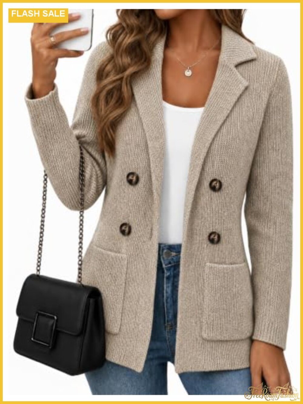 Womens Business Casual Knit Sweater Blazer Cardigan Double Breasted